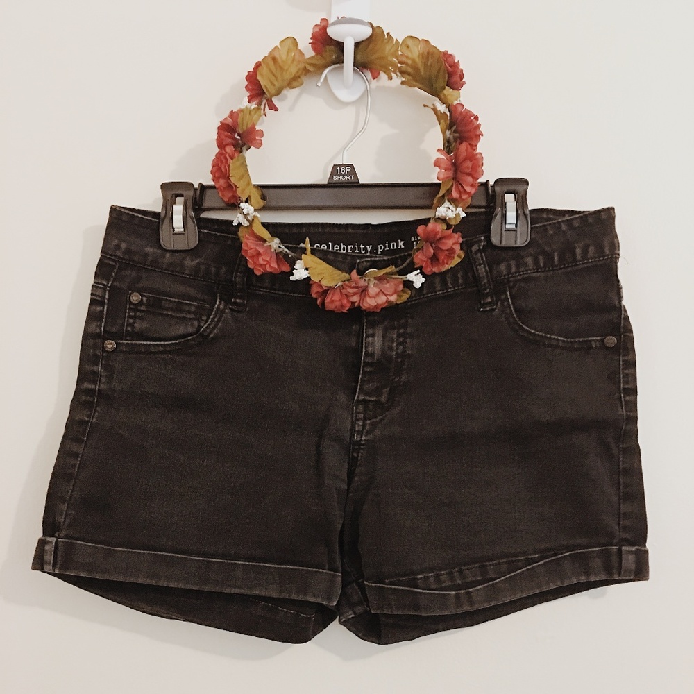 Celebrity Pink Black Cuffed Jean Shorts